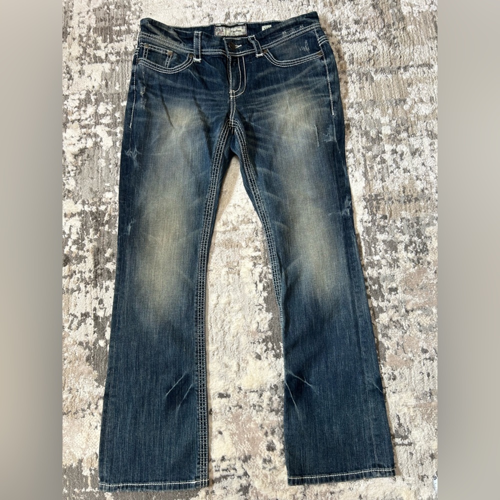 BKE Women’s Dark Blue boot cut Trousers with Faded Whiskering